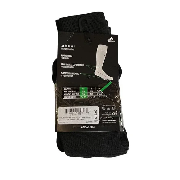 adidas Soccer Aeroready Socks Men’s XS Black Compression Sports Running - Picture 4 of 6